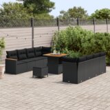 vidaXL set od 11 dijelova za vrtni kauč s jastučićima crni poli ratan akacija | shoptok.hr