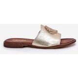 Zazoo 2938 Leather Slippers On Flat Heel With Decoration Gold | Shoptok.si