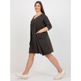 Fashion Hunters Khaki basic sweatshirt dress plus sizes with pockets | shoptok.hr
