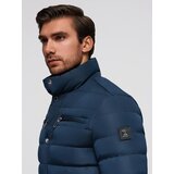 Ombre Men's lightweight jacket of combined materials with hood and decorative quilting - black | Shoptok.si