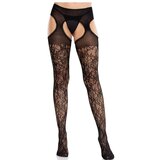 LEG AVENUE HOSIERY LEG AVENUE - FLORAL LACE STOCKINGS WITH GARTERS UNITED BLACK | Shoptok.si