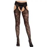 floral lace stockings with garters united black