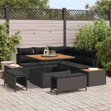 vidaXL 8-delni Vrtna sofa set s blazinami Črn Poli Ratan Akacija | Shoptok.si