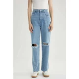 Defacto 90's Wide Leg Ripped Detailed Jean Long Trousers
