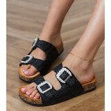 D/CEO Black sandals with cork soles and rhinestones on the buckles Tea | Shoptok.si