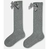 Dagi Gray Melange Girls' Ribbon Detailed Knee-high Socks