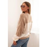 Kesi Włoski Women's striped sweater with buttons camel + beige | shoptok.hr