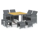 vidaXL 9-dijelni vrtni blagovaonski set s jastucima sivi od poliratana | shoptok.hr