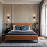 MID.YOU OBLAZINJENA POSTELJA 140 cm x 200 cm , les, tekstil, leseni material opečnato rjava | Shoptok.si
