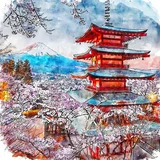 Fedkolor Slika 90x90 cm Chureito Pagoda –