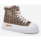 Boto High Women Sneakers With Leopard Print On Platform Brown Laviriona | shoptok.hr