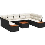  10-delni vrtni kavč set z blazinami črna poli ratan akacija, (22092330) | Shoptok.si