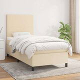 vidaXL Box spring postelja z vzmetnico krem 100x200 cm blago | Shoptok.si