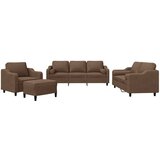 vidaXL 4-dijelni set sofa s jastucima smeđi od tkanine - Smeđa s jastucima i tabureom u