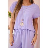 Kesi Włoski Viscose set pleated blouse + trousers light purple | Shoptok.si