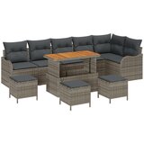 vidaXL Set od deset komada vrtnih sofa s jastučićima sivo poli ratan akacija, 2-sjedalna vrtna sofa sa spremištem i jastučićima sivo poli ratan, Set od 4 dijela vrtne blagovaonice s jastučićima sivo poli ratan akacija | shoptok.hr