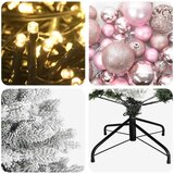  Umjetno božićno drvce s kuglicom 150 cm 150 LED lampica - Zelena i bijela 150 cm s LED-ima i ružičastim lopticama | shoptok.hr