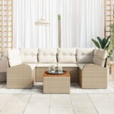 vidaXL 7-delni vrtni sofa set z blazinami bež poli ratan akacija | Shoptok.si