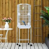 PawHut kletka za ptice, kovinska in jeklena voljera s kolesi, gredicami in posodami, 46,5x36x157 cm, bela, (20744982) | Shoptok.si
