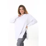 Şans Women's Plus Size White Side Zipper And Collar Detailed Sweatshirt
