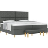 vidaXL Postelja s škatlo z vzmetnico in klopjo temno siva 200x200 cm tkanina, (22083100) Cene