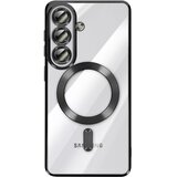 AVIZAR Mehko ohišje MagSafe za Galaxy S26, odporno na udarce, s kromiranim robom, Prozorno črna, (5000190465) | Shoptok.si