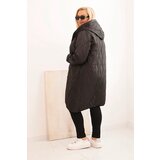 Kesi Włoski plus size women's quilted jacket with a hood and sporty cuffs black | Eponuda.ba