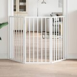 vidaXL Vrata za pse zložljiva 3 paneli bela 150 cm topolovina | Shoptok.si