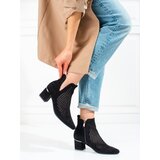 VINCEZA Openwork women's ankle boots on a low post black | Shoptok.si