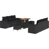 vidaXL 9-dijelni vrtni kauč set s jastučićima, crni poli ratan, akacija, 3-dijelni vrtni blagovaonski set s jastučićima, crni poli ratan, akacija | shoptok.hr