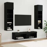 vidaXL TV zidna enota z LED lučmi 6 pcs Črna Orehovina Konstruiran les | Shoptok.si