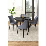 Hanah home Rox - Black Marble, Fume Black MarbleFume Dining Table & Chairs Set (5 Pieces) | ePonuda.com