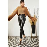 Olalook Women's Black Fleece Faux Leather Leggings Cene