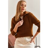 Bianco Lucci Women's Turtleneck Zippered Knitwear Sweater Cene