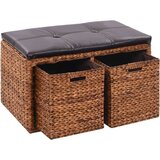 vidaXL Klop z 2 košarama iz morske trave 71x40x42 cm rjava | Shoptok.si
