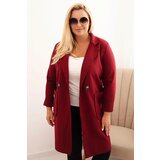 Kesi Włoski Elegant Plus Size women's coat with a collar and large pockets burgundy | Shoptok.si