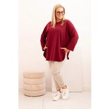 Kesi Włoski Plus Size women's blouse with cotton, featuring a pocket and rolled-up sleeves burgundy | ePonuda.com