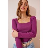 Happiness İstanbul Women's Light Damson Square Neck Ribbed Knitted Blouse cene