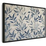  Slika - Leaves in Blue Color Delicate Botanical Motif 90x60 U crnom drvenom okviru | shoptok.hr