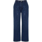 Trendyol Curve Dark Blue High Waist Wide Cut Jeans Cene