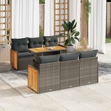 Maison Chic Seti vrtnega pohištva - Vrtna garnitura - Vrtni pohištvo set z blazinami 7-delna siv ratan/akacija, (21796108) | Shoptok.si