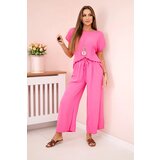 Kesi Włoski Viscose set pleated blouse + trousers pink | Shoptok.si