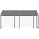  Pasji boks s streho in vrati siv 4x2x2 m pocinkano jeklo | Shoptok.si