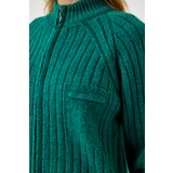  Women's Dark Green Zippered Knitwear Cardigan | shoptok.hr