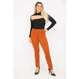 Şans Women's Plus Size Orange Lycra 5-Pocket Jeans Trousers