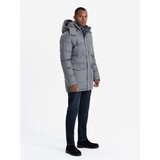 Ombre Warm long men's parka jacket with wool - grey melange Cene