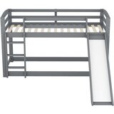 Lumor Pogradna postelja iz borovega lesa z zaščito pred padcem + lestev + drsnik - 90x200 cm - siva, (22068429) | Shoptok.si