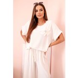 Kesi Włoski Women's viscose set with decorative flower and wide trousers - beige Cijene