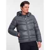 Ombre Men's quilted winter jacket with decorative zippers - graphite Cijene