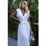 numoco basic Women's pleated midi dress with a neckline and delicate ruffles Numoco | Shoptok.si